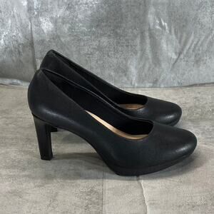 CLARKS COLLECTION Women's Black Leather Ambyr Joy Round-Toe Pumps SZ 7.5
